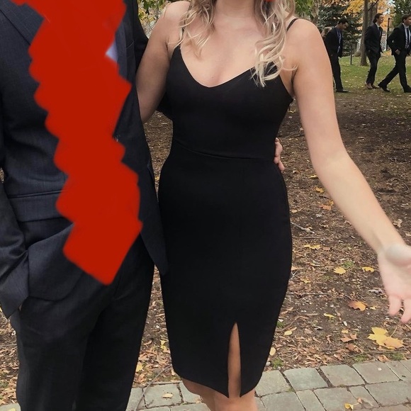 NORDSTROM | LEITH BLACK MIDI BODY CON DRESS WITH SLIT - SMALL - Picture 7 of 7